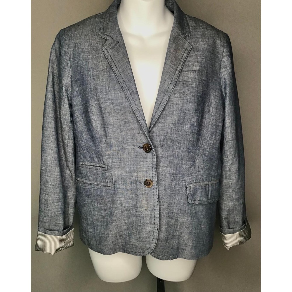 J.Crew Womens Sz 4 Blue Chambray Cotton Blazer Jacket Schoolboy Casual Workwear - Picture 14 of 15